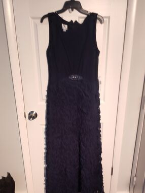 Patra Navy Sleeveless Maxi Gown with Textured Skirt